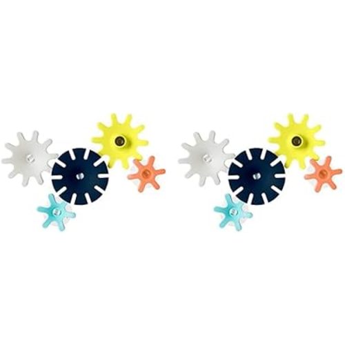 Boon Cogs Baby Bath Toys - Spinning Gear Themed Sensory Baby Toys for Bathtub - Suction Toys for Bathtub Walls - Navy and Yellow - 5 Count - Ages 12 Months and Up (Pack of 2)