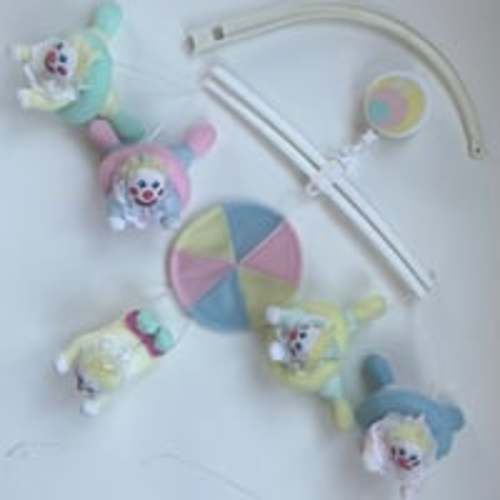 Vintage Pansy Ellen 1989 Baby Crib Mobile Musical Circus Clown Pastel Colors
