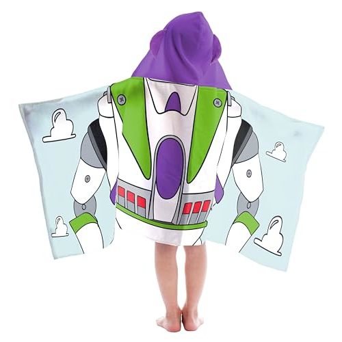 Disney Pixar Toy Story Kids Hooded Towel Costume Bath Wrap, Blue | Buzz Lightyear, 22 x 51 Inches, Official Product, Soft Cotton, Dress Up, Beach Pool Swimming, Machine Washable, Kids Gift