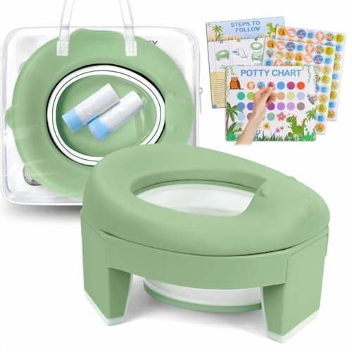 Portable Potty for Kids Travel - Foldable Training Toilet Chair for Toddler Girls with Storage Bags, Potty Training Toilet for Outdoor and Indoor Easy to Clean(Green)