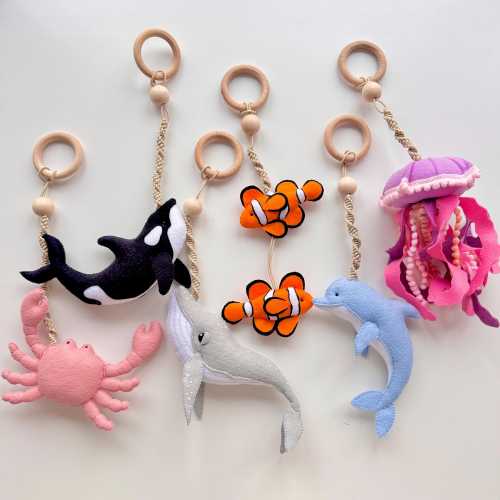Sea Animal Baby Gym Toys | Montessori Sensory Hanging Set | Whale, Crab, Dolphin, Orca, Jellyfish | Newborn & Pregnancy Gift
