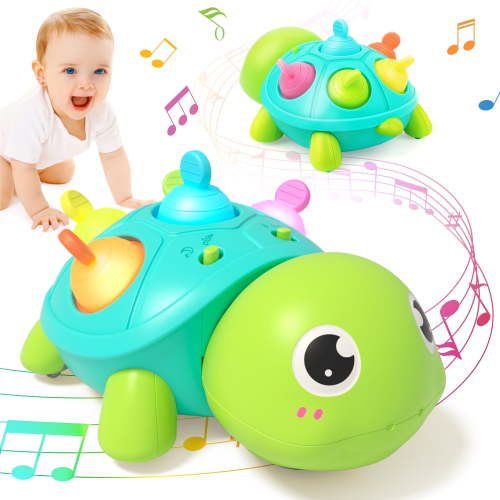 Vanmor Musical Crawling Turtle Baby Toy – Light-Up Tummy Time & Sensory Development Crawler with Breathing Night Light, Soothing Sounds, and Teether – Ideal Gift for Infants 6-12 Months & 1-2-3 Year