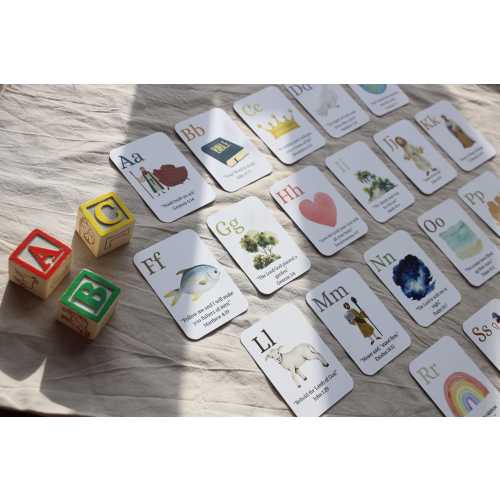 Christian Alphabet Homeschool Scripture Flashcards: Watercolor Bible Verse ABC Cards Toddler Learning Gift