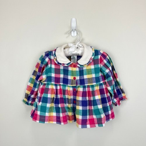 Vintage Appleby Colorful Plaid Flannel Ruffle Blouse Baby Toddler Girl 18 Months