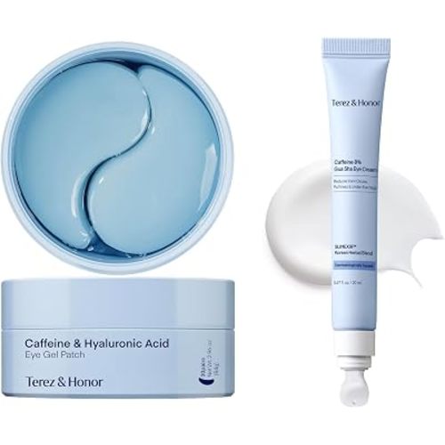 TEREZ & HONOR Under Eye Patches for Dark Circles with 8% Caffeine Eye Cream - Eye Care 2 Step Kit, Dermatologist Tested Korean Skincare Formula, 60 Pcs + 20mL