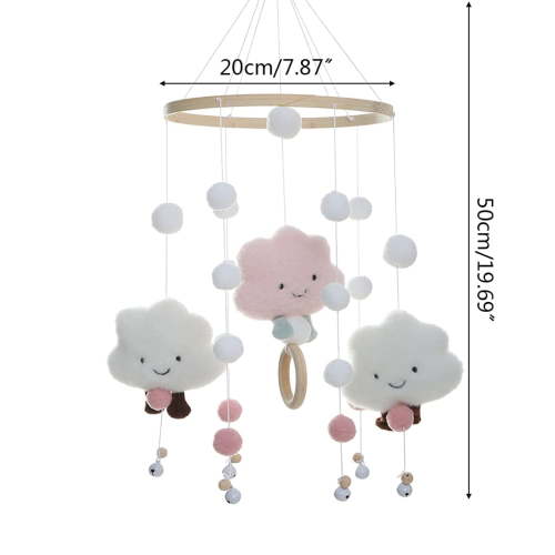 Bed Caddy Hanging, Improve Baby Visual Cognitive, Wooden Hanging Decor Pink Cloud with Removable Pom Pom Hanging Decoration for Crib Mobile Nursery Bedroom