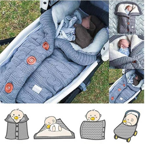 insular Warm Baby Sleeping Bag Envelope Winter Kid Sleepsack Footmuff Stroller Knitted Sleep Sack Newborn Knit Wool Swaddling Blanket (Pink)