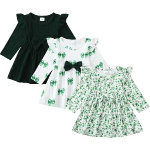 Toddler Baby Girl Dress Clothes 3-Pack Cute Bow Fly Sleeve Dresses