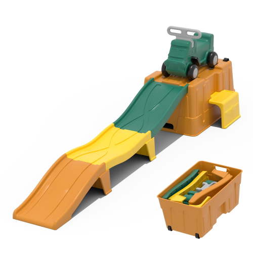 Up & Down Roller Coaster，Kids Ride On Toy，Toddler Push Car with Assembled Race Track & Storage Base Box, Indoor Outdoor Playset