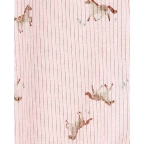 Baby Girl Horse Print 2-Way Zip Ribbed Sleep & Play Pajamas - Pink | Carter's