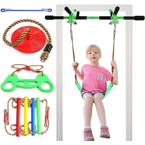 Indoor Kid Swing, Kids Doorway Swing, Door Pull up bar Doorway with 4pcs, Door Pull up bar for Adults,Doorway Gym for Kids Door Swing (JS010007-OR)