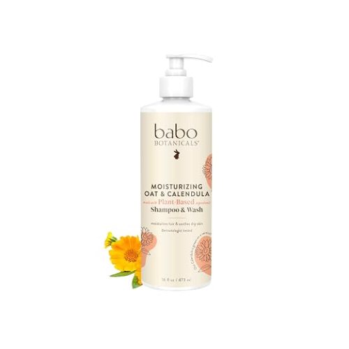 Babo Botanicals Moisturizing Oat & Calendula 2-in-1 Shampoo & Wash – Gentle Cleansing for Dry or Sensitive Skin – Safe for Baby, Toddler, Kids & Family – Lightly Scented – Vegan