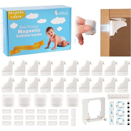 Magnetic Cabinet Locks for Baby Proofing, 20 Pack with 5 Keys