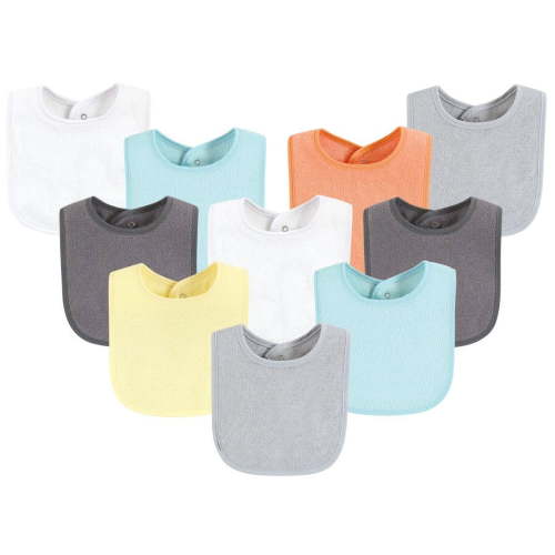 Hudson Baby Drooler Bib with Waterproof Lining, Gray Orange, One Size