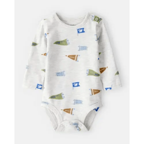 Baby Boy Football Print Long-Sleeve Fashion Bodysuit - Grey | Carter's