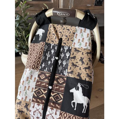 Cowboy Wild West Baby Car Seat Canopy Cover - All Cotton or Minky - Baby Boy - Baby Shower Gift