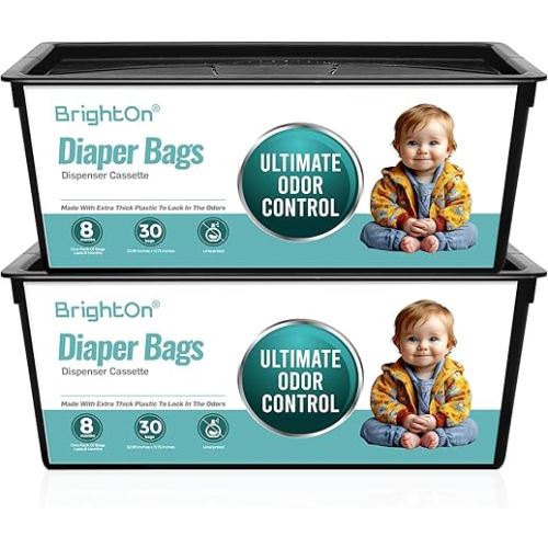 BrightOn Diaper Pail Refill Bags Compatible with Genie Easy Roll Signature Diaper Pails, 2-Pack (60 Bags) (Unscented)