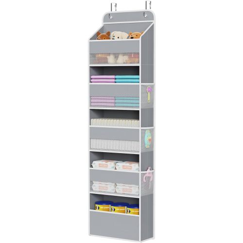 Hanging Storage Organizer Nursery Closet Cabinet Baby Storage with 5 Large Compartments 6 Side Pockets for Cosmetics, Toys and Sundries (Grey)