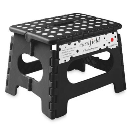 Casafield 9" Folding Step Stool with Handle - Black, Collapsible Foot Stool for Kids and Adults, Use in Kitchen and Bathroom