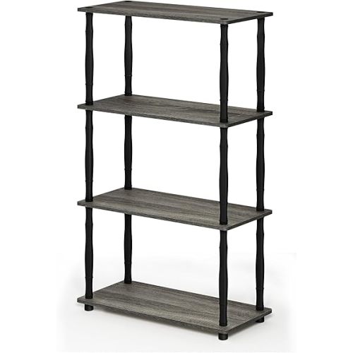 Furinno Turn-N-Tube 4-Tier Multipurpose Shelf Display Rack, Classic Tubes, French Oak Grey/Black