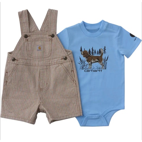 Boys' 2-Piece Short Sleeve Bodysuit & Brown Stripe Shortall Set (Baby) | New Kid's Clothing & Accessories | Carhartt