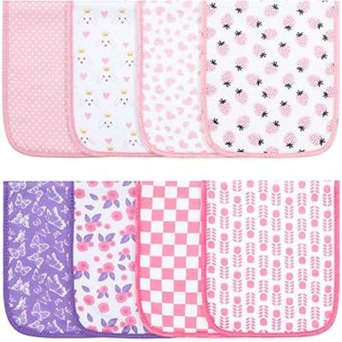 Hakochia Burp Cloths for Baby Boy & Girl Organic Cotton Large Unisex Burp Clothes Extra Absorbent Soft Neutral Burping Rags Spit Up Cloth Sets for Newborns 8 Pack (Multicolor-2)