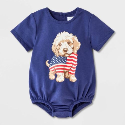 Grayson Mini Baby' Ameriana Puppy Flag Bodysuit - Navy Blue 6-9M