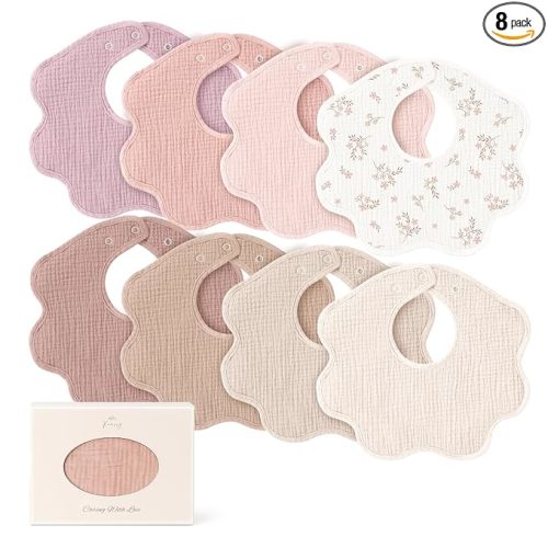 Konssy Muslin Baby Bibs 8 Pack, 100% Cotton Absorbent Bandana Drool Bibs for Teething and Drooling for Unisex Boys and Girls