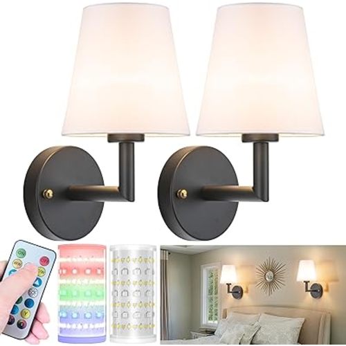 Battery Operated Wall Sconces Set of 2, Wireless Wall Light with 10000mAh RGB Dimmable Magnetic Bulb, Rechargeable Wall Sconce with Remote Control for Bedroom Living Room