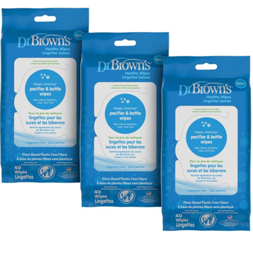 Dr. Brown's Bottle and Pacifier Healthy Wipes, Naturally Cleaning for Bottles and Baby Items, 40 Count, 3 Pack