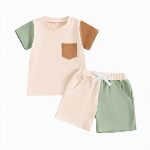 Ramiter Toddler Kids Boy Shorts Clothing Set 0 6 12 18 24 Months 2T 3T 4T Letter Tractor Print Short Sleeve Round Neck T-Shirt with Solid Shorts 2Pcs Outfit(Beige,6-12 Months)