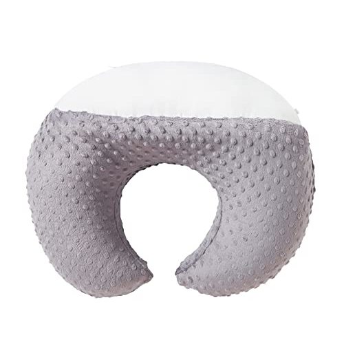 Nursing Pillow and Positioner Breastfeeding and Bottle Feeding, Propping Baby, Tummy Time, Sitting Support, with Removable Polyester Cover, dots Fabric, for Baby Boy Baby Girl (Rose Gray)