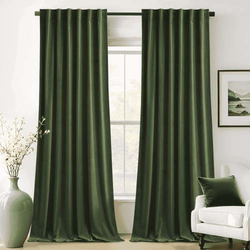 NICETOWN Olive Green Blackout Velvet Curtains for Bedroom, Christmas Sun Light Blocking Velvet Curtains Thermal Insulated Room Darkening Drapes Back Tab Soft Velvet Drapes, 52"x84", 2 Panels