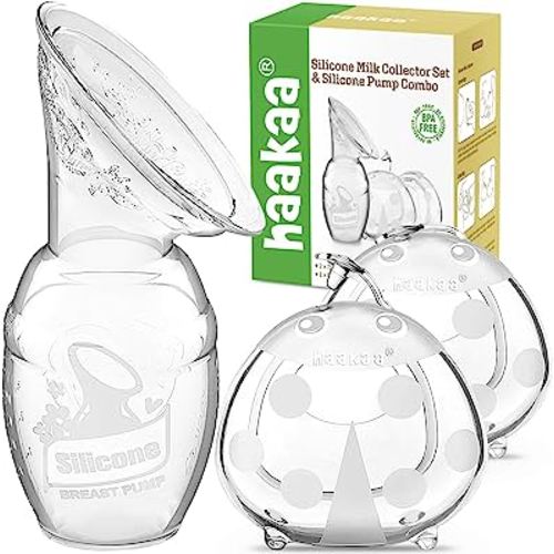 haakaa Manual Breast Pump for Breastfeeding 4oz/100ml and Ladybug Milk Collector 2.5oz/75ml Combo, Food-Grade Silicone