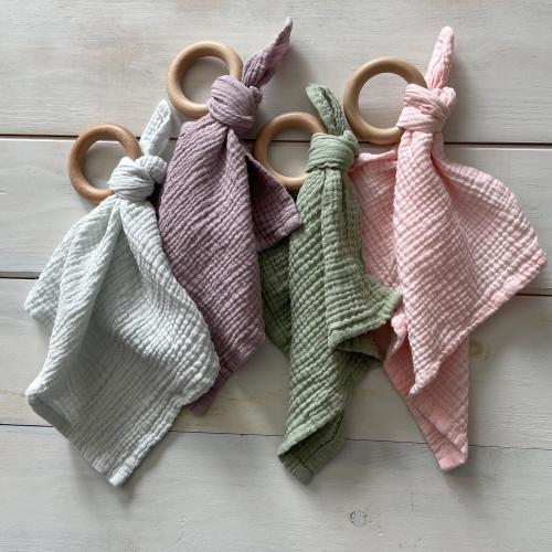 Teether Lovey | Muslin Comfort Blanket with Natural Teething Ring