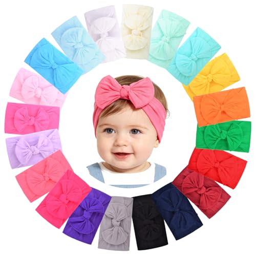 jollybows 20pcs Baby Headbands Baby Girls Bows Stretch Nylon Headbands | Soft Elastics Nylon Hairbands Handmade Baby Bows Hair Accessories for Newborn Girls Toddlers Infants Newborn