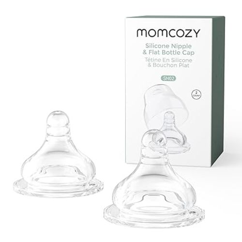 Momcozy Soft Baby Nipple Premium Natural Flow Silicone for Wide-Neck Bottles, BPA-Free, Perfectly Compatible with Momcozy Breast Milk Cooler, Small (Pack of 2)