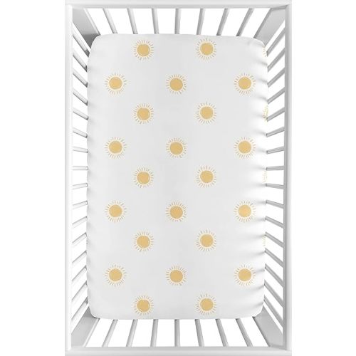 Sweet Jojo Designs Baby Fitted Mini Crib Sheet (White & Yellow Boho Sun) for Girls or Boys, Newborn/Infant Nursery, Play Yards, Portable Cribs (Celestial Sky, Desert, Sunshine Outdoors Nature, Sunset)
