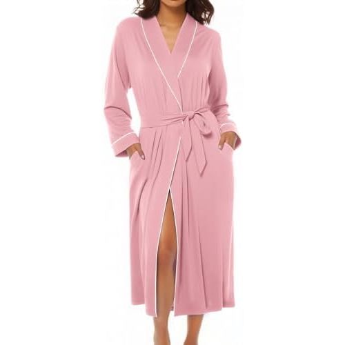 Ekouaer Kimono Robes for Women Long Lightweight Knit Bathrobe Shawl Soft Sleepwear Casual Ladies Loungewear S-XXL