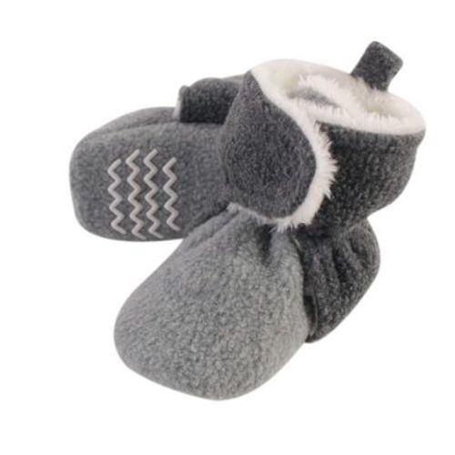 Hudson Baby Infant Baby Cozy Fleece and Faux Shearling Booties, Heather Charcoal Heather Gray, 0-6 Months