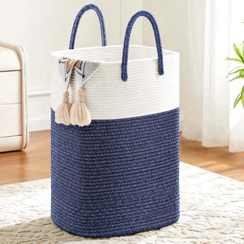 Laundry Basket, Woven Cotton Rope Laundry Hamper, Versatile Storage for Dirty Clothes, Baby Toys, and Blankets in Bathroom, Nursery, and Living Room