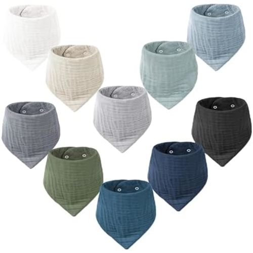 Konssy Muslin Baby Bibs 10 Pack Baby Bandana Drool Bibs 100% Cotton for Unisex Boys Girls