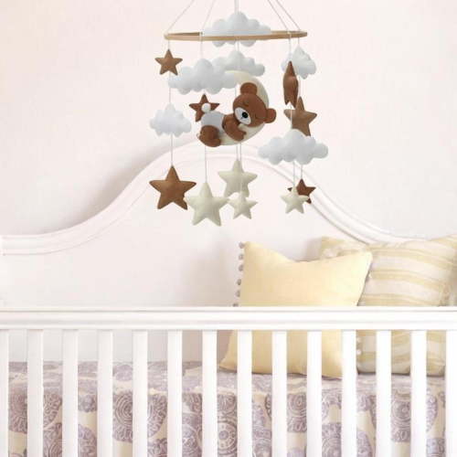 Belly Bear Baby Mobile | Felt Ball Hanging Toy | Sensory Development & Nursery Decor | Wind Chime | 23cmx45cm