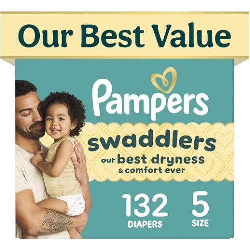 Swaddlers Diapers, Size 5 (20-37 lbs), 132 Count, Fragrance Free, Hypoallergenic, Absorbent, Pediatrician Recommended, Skin Safe