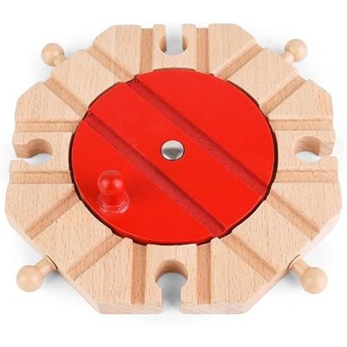 Wooden Train Track Expansion Pack 8 Way Turntable Brick Bridge Accessory Set Compatible for Tabletop Play, Toddler Activities and Family Fun(Wooden Train Track Turntable, Piece, 1)