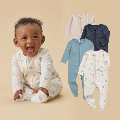 Mori / Ribbed Clever Zip Baby Pajamas 4 Pack