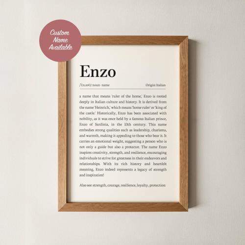 Enzo Name Meaning Wall Art, Personalized Dictionary Print, Custom Baby Name Sign, Nursery Kids Boys Room Decor Baptism Baby Shower Gift
