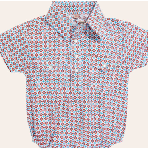 Rafter C Infant Rust & Blue Geo Print Short Sleeve Western Shirt | Cavender's