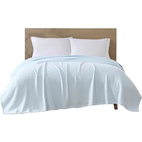 100% Organic Cotton Medium Weight Twin Blanket, Ice Blue