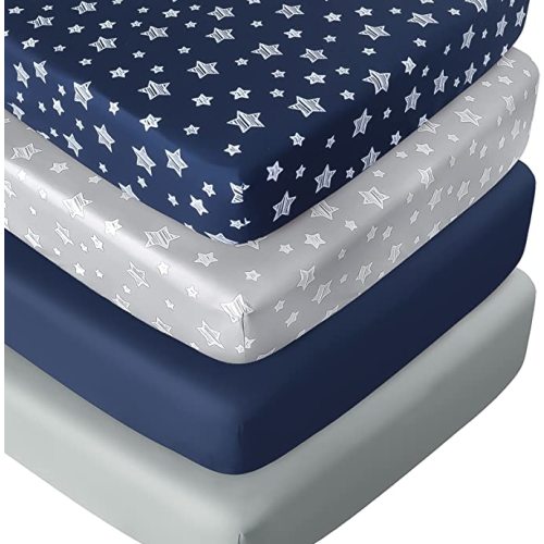 Crib Sheets for Boys or Girls 4 Pack, Fitted Crib Sheet for Standard Size Crib and Toddler Mattresses, Soft and Breathable Material, Navy